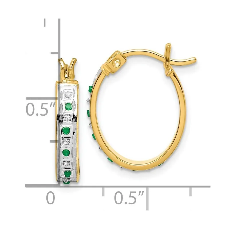 Curata 925 Sterling Silver Gold Plated Diamond Emerald Oval Hinged Hoop Earrings - 19x3mm sold by Zulily