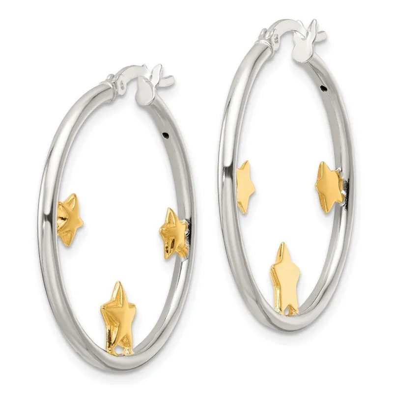 Curata 925 Sterling Silver Gold Plated 32x2mm Stars Hoop Earrings sold by Zulily