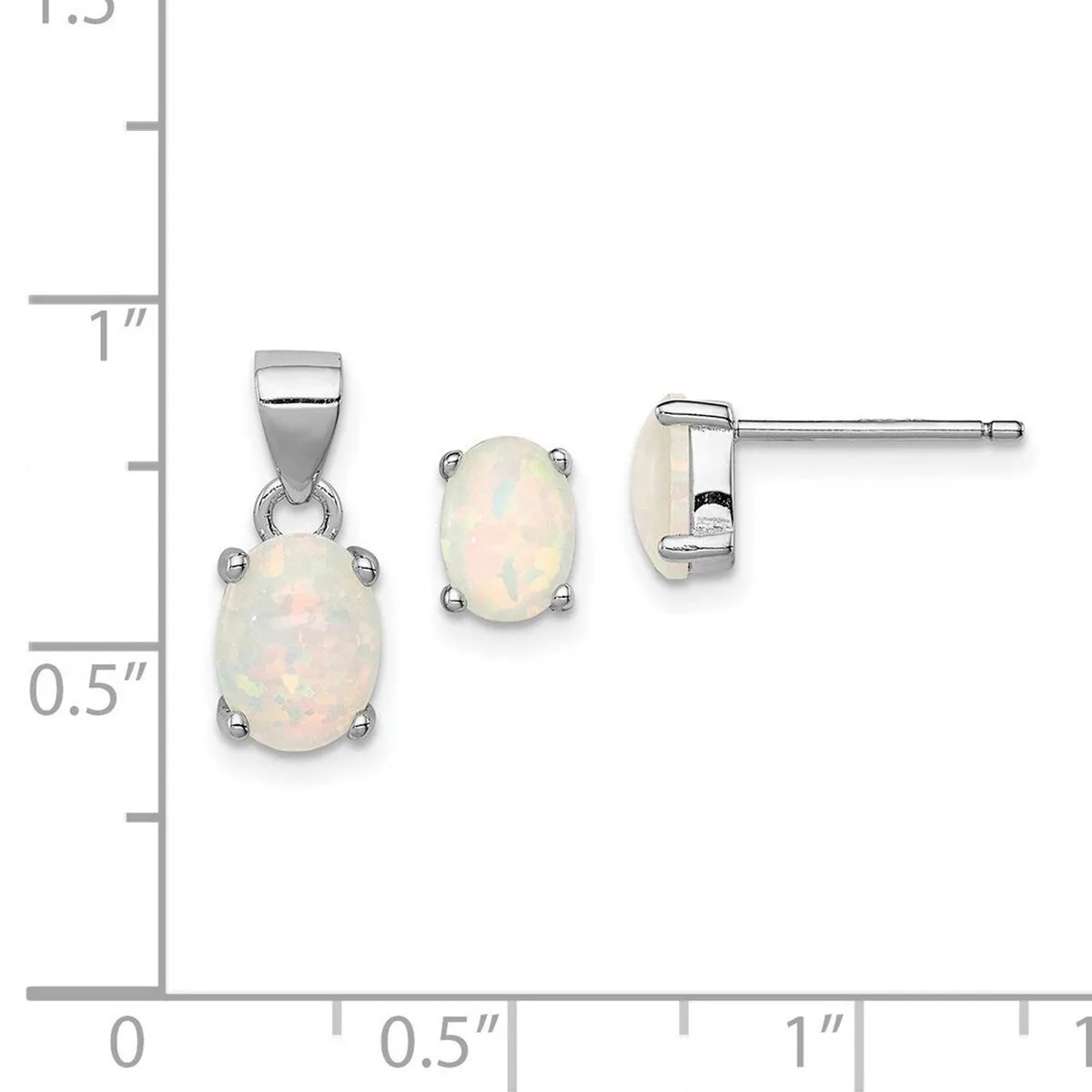 Curata 925 Sterling Silver Polished Post Simulated Opal 18"Necklace and Earrings Set sold by Zulily product image thumbnail 4