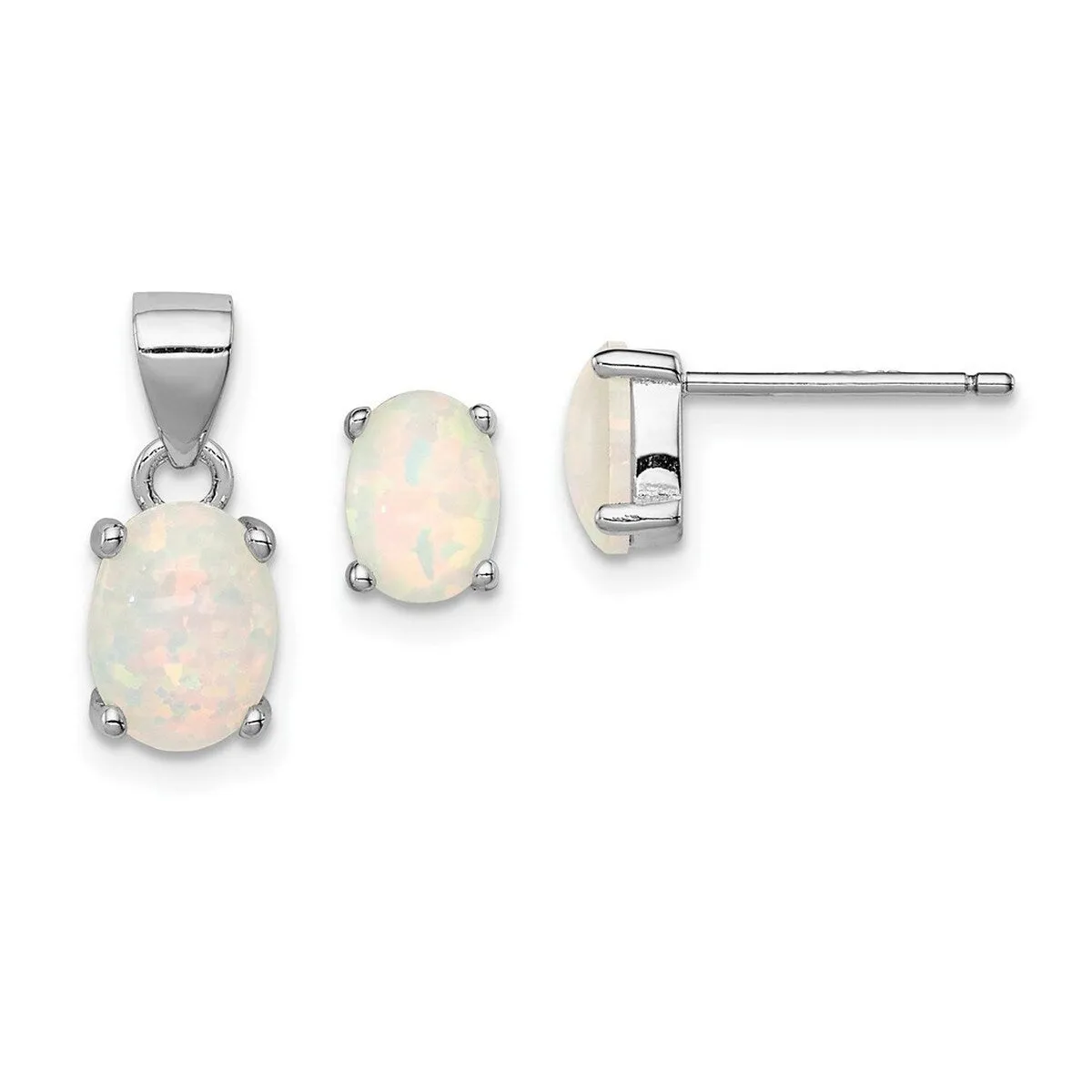 Curata 925 Sterling Silver Polished Post Simulated Opal 18"Necklace and Earrings Set sold by Zulily product image thumbnail 5