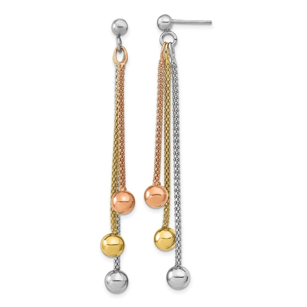 Curata 925 Sterling Silver Tri-color Gold Plated Bead Drop Dangle Earrings - 60x4mm sold by Zulily product image thumbnail 3