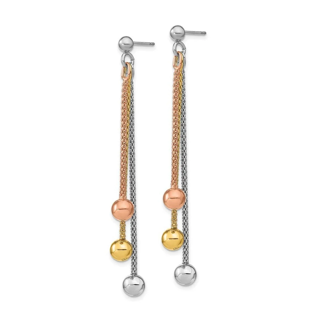 Curata 925 Sterling Silver Tri-color Gold Plated Bead Drop Dangle Earrings - 60x4mm sold by Zulily product image thumbnail 4