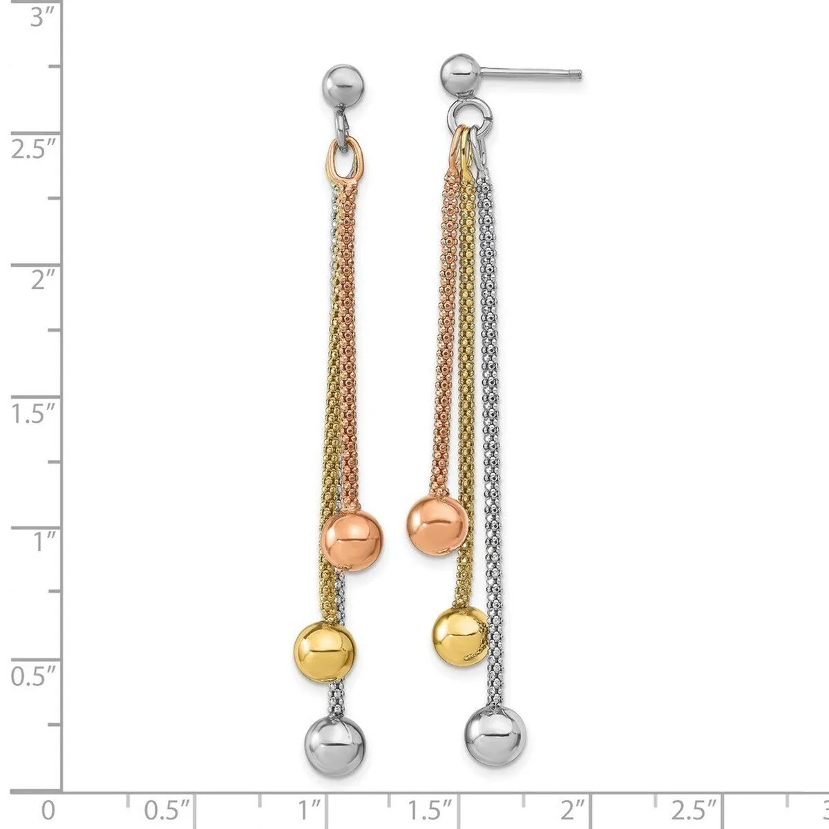 Curata 925 Sterling Silver Tri-color Gold Plated Bead Drop Dangle Earrings - 60x4mm sold by Zulily product image thumbnail 2