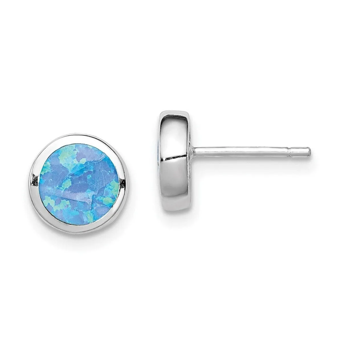 Curata 925 Sterling Silver 9mm Simulated Blue Opal Bezel Post Earrings sold by Zulily product image thumbnail 3