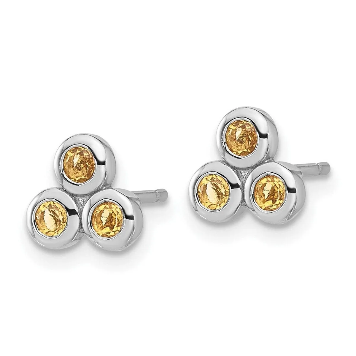 Curata 925 Sterling Silver Rhodium Plated Bezel Citrine 3-stone Post Earrings - 7.53x7.98mm sold by Zulily