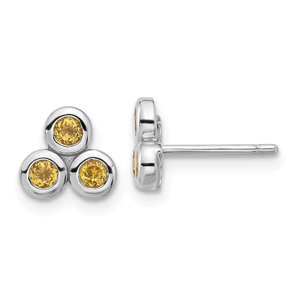 Curata 925 Sterling Silver Rhodium Plated Bezel Citrine 3-stone Post Earrings - 7.53x7.98mm sold by Zulily product image thumbnail 4