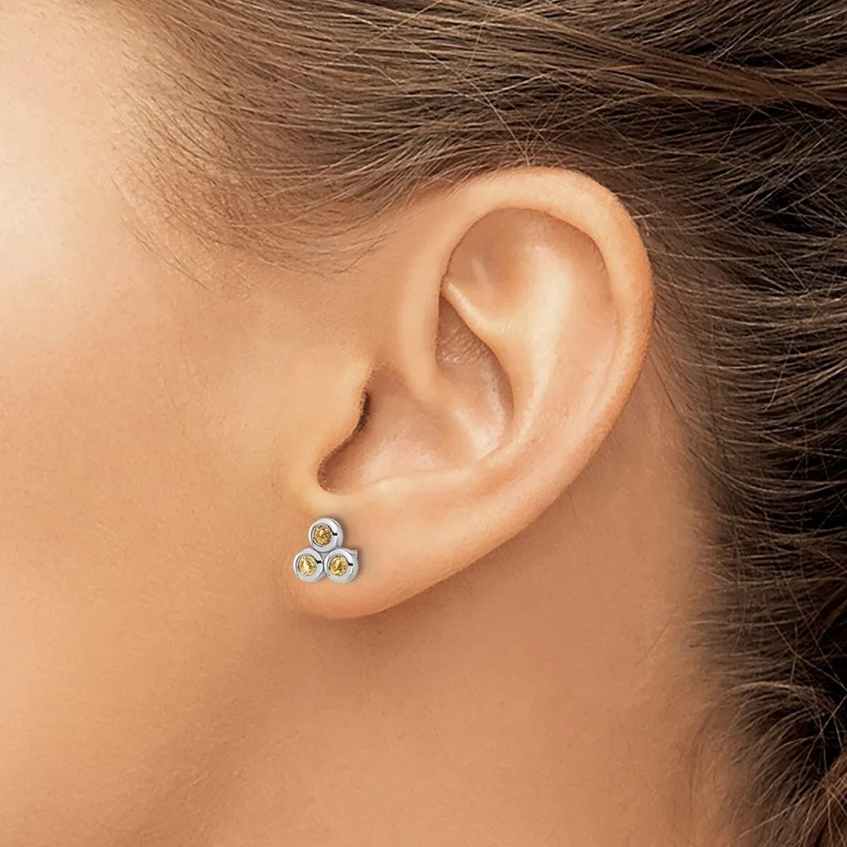 Curata 925 Sterling Silver Rhodium Plated Bezel Citrine 3-stone Post Earrings - 7.53x7.98mm sold by Zulily product image thumbnail 3