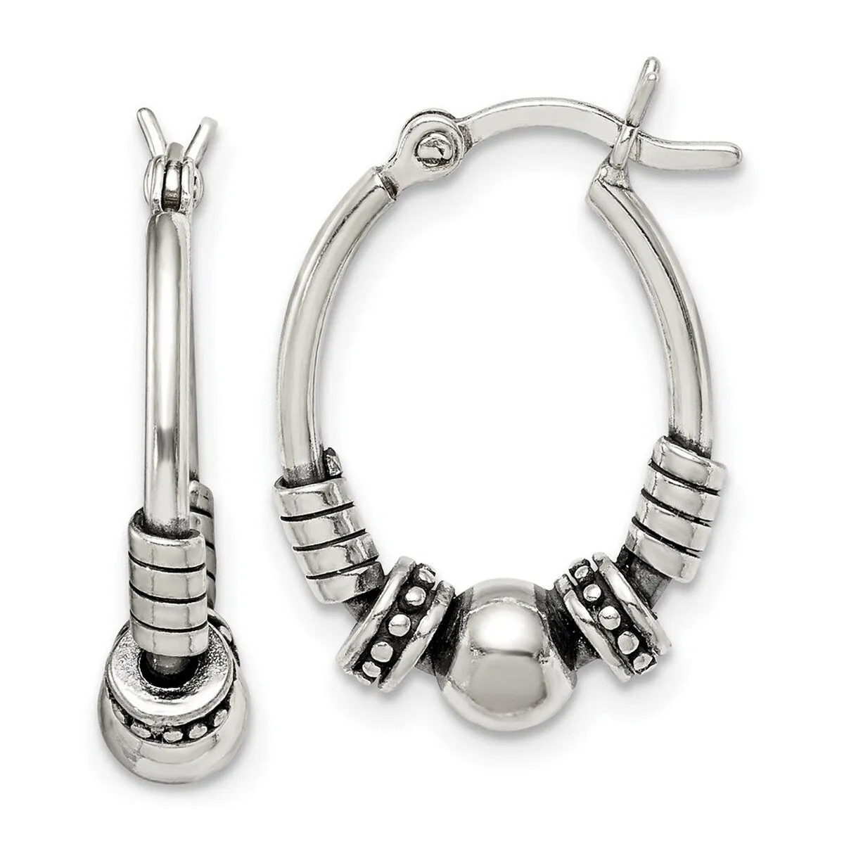 Curata 925 Sterling Silver 21x2.45mm Beaded Artisan Oxidized Hoop Earrings sold by Zulily product image thumbnail 5
