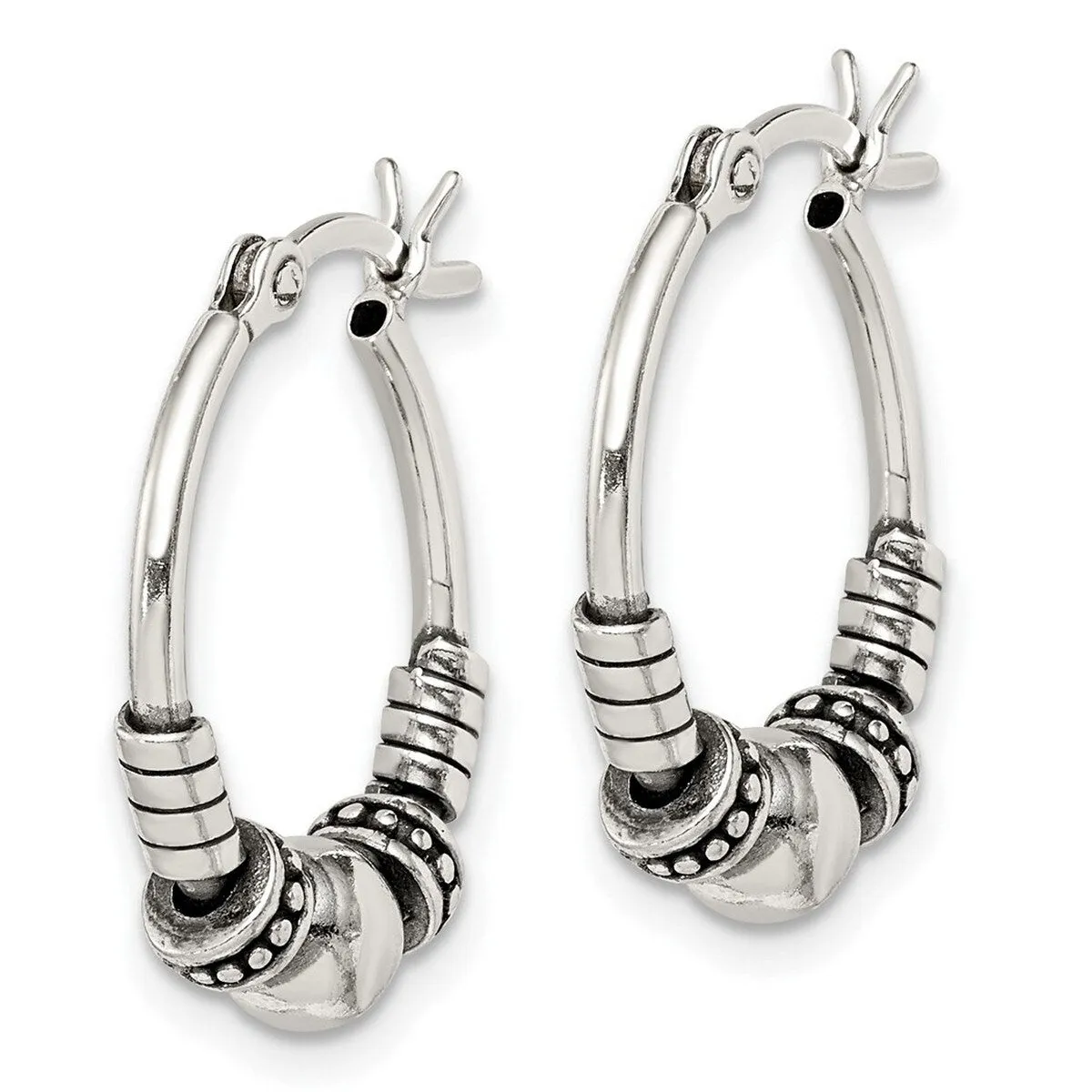 Curata 925 Sterling Silver 21x2.45mm Beaded Artisan Oxidized Hoop Earrings sold by Zulily product image thumbnail 2