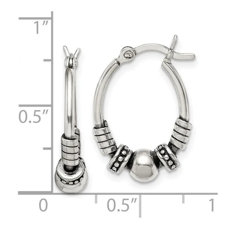 Curata 925 Sterling Silver 21x2.45mm Beaded Artisan Oxidized Hoop Earrings sold by Zulily