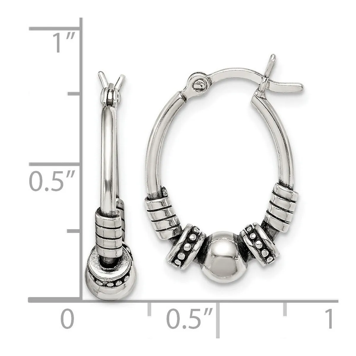 Curata 925 Sterling Silver 21x2.45mm Beaded Artisan Oxidized Hoop Earrings sold by Zulily