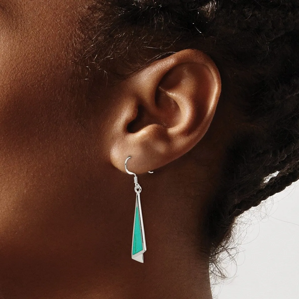 Curata 925 Sterling Silver Simulated Turquoise Flat Triiangle Hook Earrings - 46x7mm sold by Zulily product image thumbnail 2