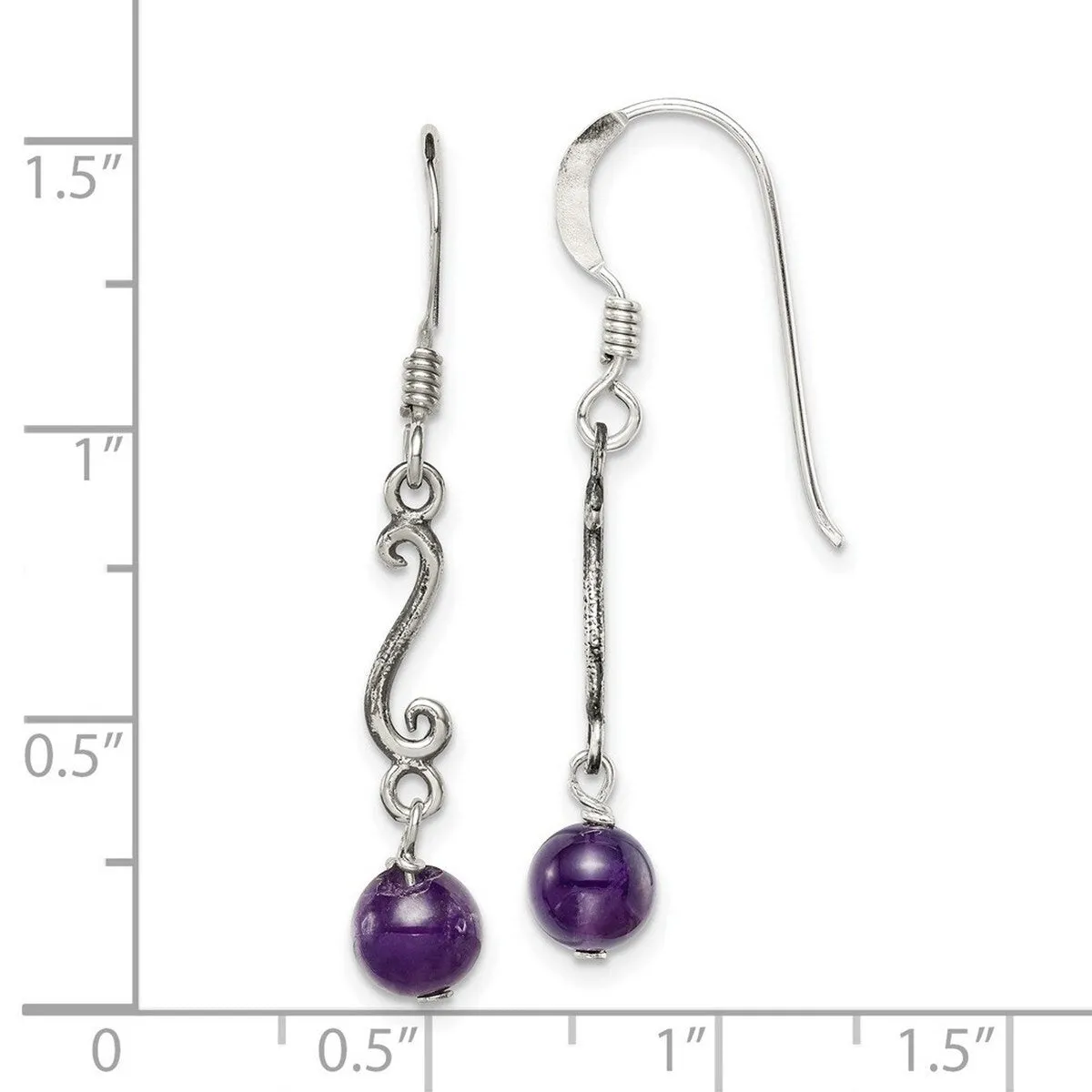 Curata 925 Sterling Silver Amethyst Bead Squiggle Dangle Artisan Oxidized Earrings - 36x6mm sold by Zulily product image thumbnail 4