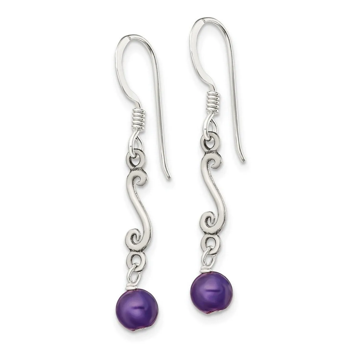 Curata 925 Sterling Silver Amethyst Bead Squiggle Dangle Artisan Oxidized Earrings - 36x6mm sold by Zulily