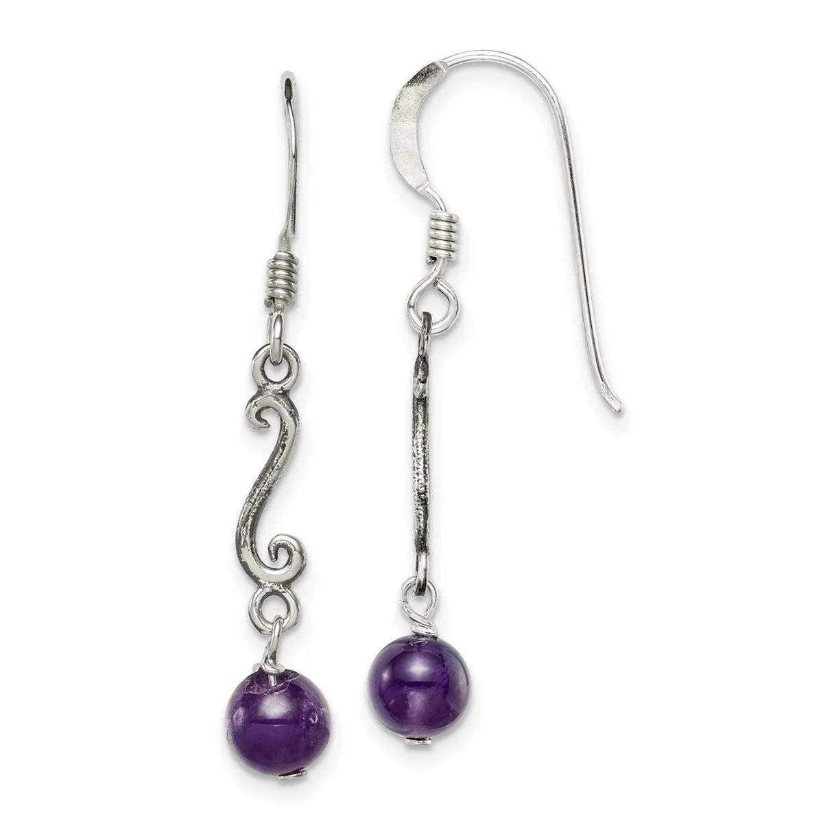 Curata 925 Sterling Silver Amethyst Bead Squiggle Dangle Artisan Oxidized Earrings - 36x6mm sold by Zulily product image thumbnail 5