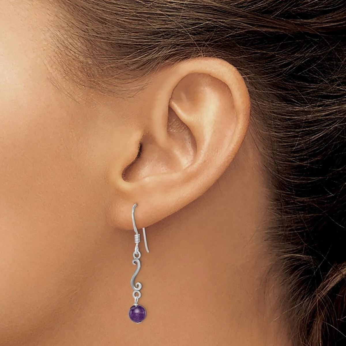 Curata 925 Sterling Silver Amethyst Bead Squiggle Dangle Artisan Oxidized Earrings - 36x6mm sold by Zulily product image thumbnail 2