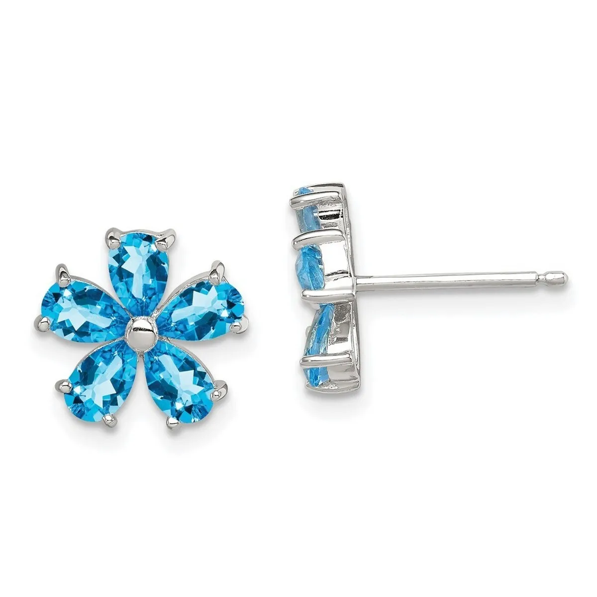 Curata 925 Sterling Silver Polished Post Flower Blue Topaz Earrings - 12x11mm sold by Zulily