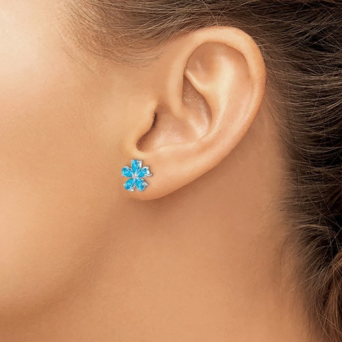 Curata 925 Sterling Silver Polished Post Flower Blue Topaz Earrings - 12x11mm sold by Zulily product image thumbnail 3