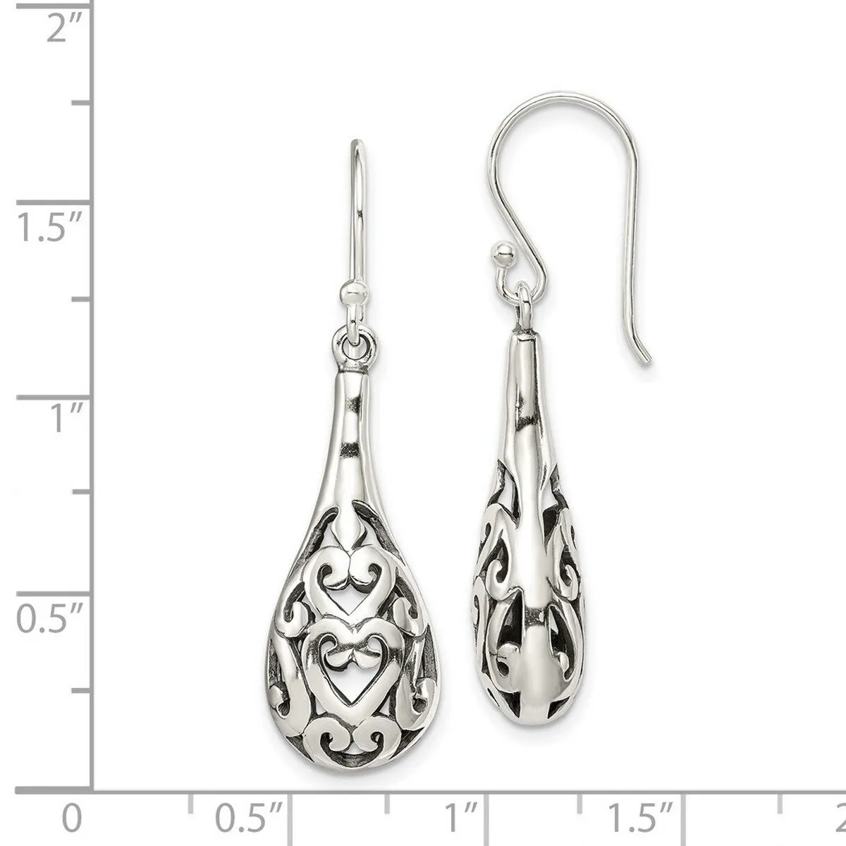 Curata 925 Sterling Silver Antiqued Filigree Heart Teardrop Hook Dangle Artisan Oxidized Earrings - 41x11mm sold by Zulily product image thumbnail 4