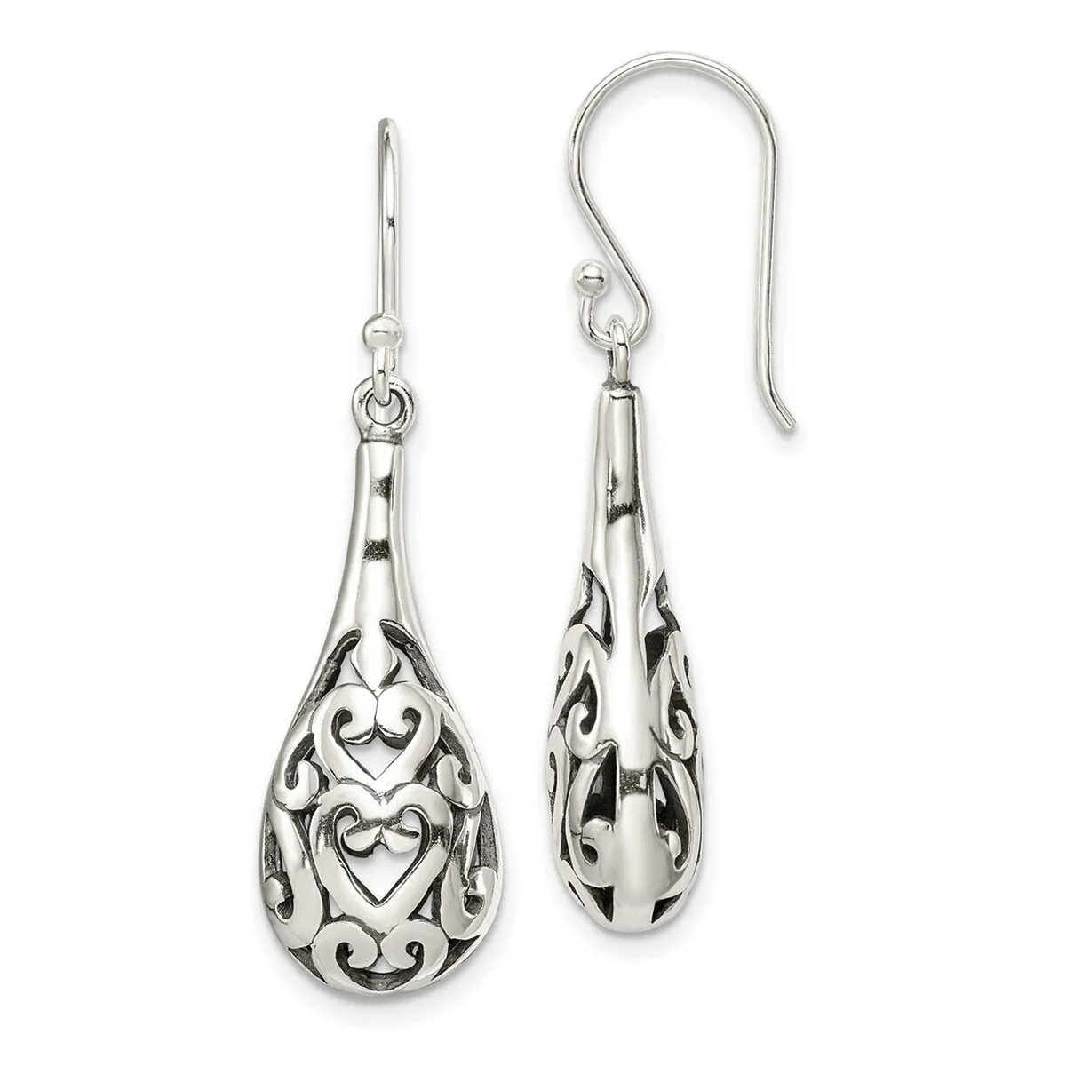 Curata 925 Sterling Silver Antiqued Filigree Heart Teardrop Hook Dangle Artisan Oxidized Earrings - 41x11mm sold by Zulily product image thumbnail 5