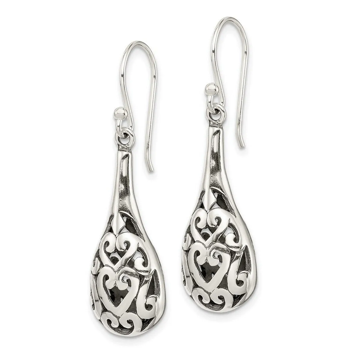 Curata 925 Sterling Silver Antiqued Filigree Heart Teardrop Hook Dangle Artisan Oxidized Earrings - 41x11mm sold by Zulily