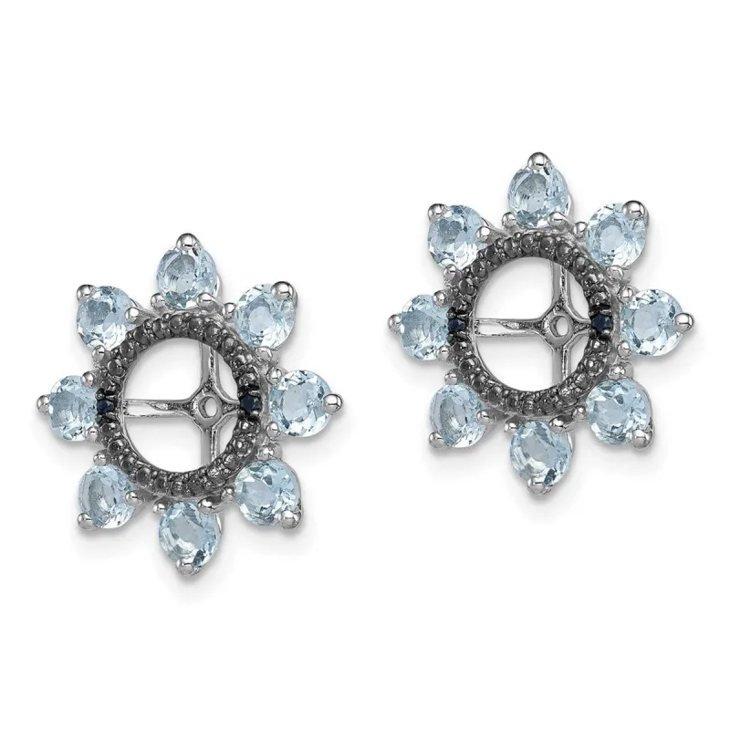 Curata 925 Sterling Silver 17mm Aquamarine and Black Sapphire Earrings Jacket sold by Zulily