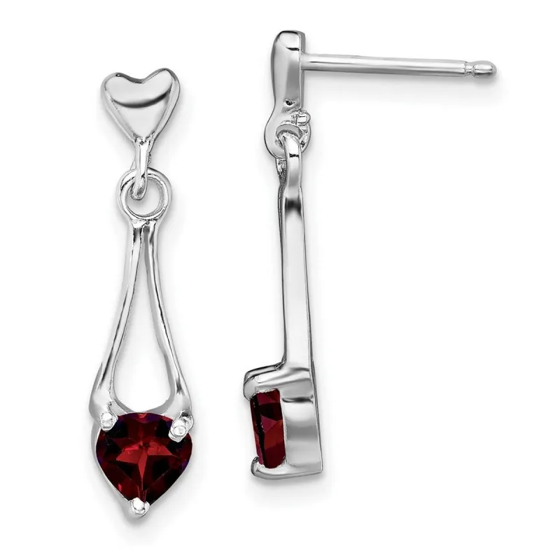 Curata 925 Sterling Silver Polished Garnet Heart Post Dangle Earrings - 22x5mm sold by Zulily