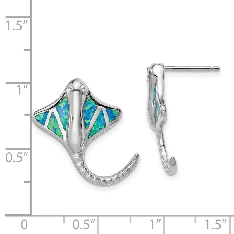 Curata 925 Sterling Silver Rhodium Plated Simulated Blue Opal Stingray Post Earrings - 21x17.5mm sold by Zulily