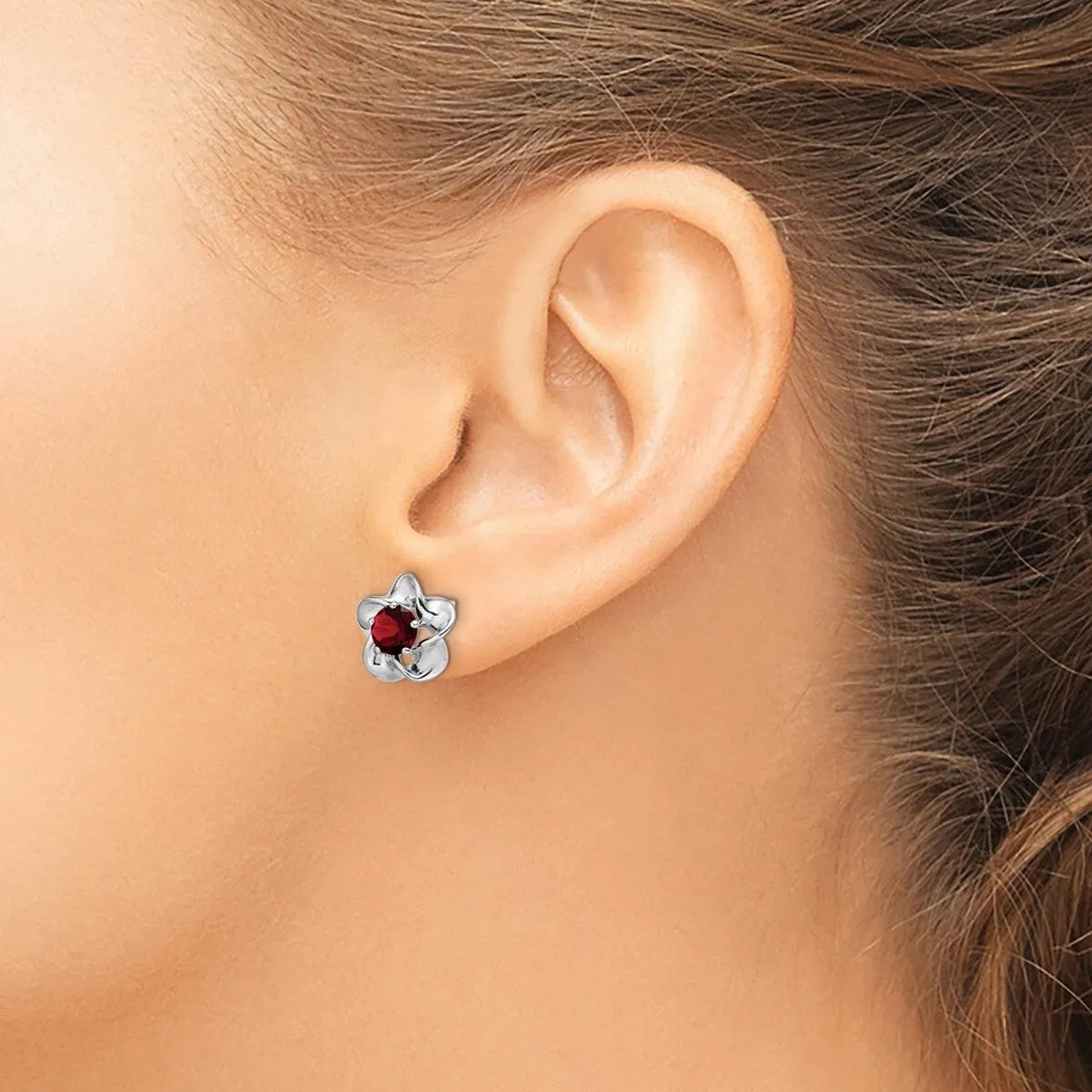Curata 925 Sterling Silver Rhodium Plated Floral Garnet Post Earrings - 15x9mm sold by Zulily product image thumbnail 2
