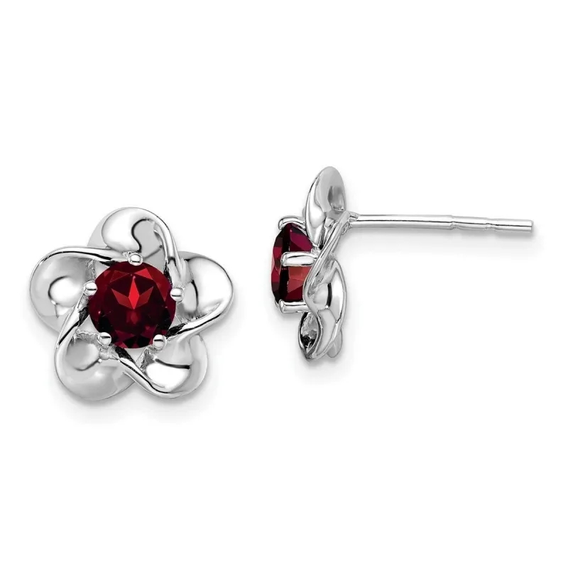 Curata 925 Sterling Silver Rhodium Plated Floral Garnet Post Earrings - 15x9mm sold by Zulily
