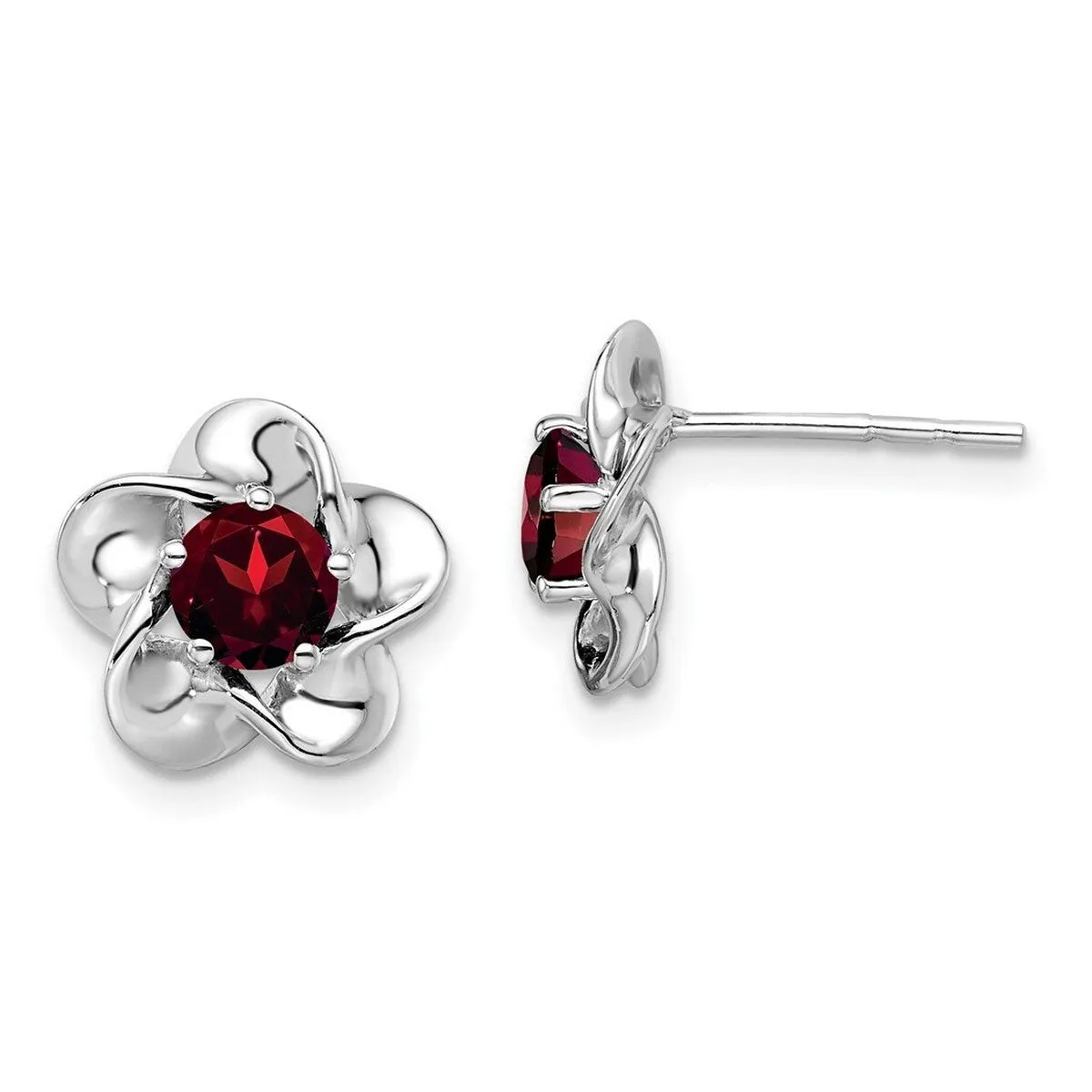 Curata 925 Sterling Silver Rhodium Plated Floral Garnet Post Earrings - 15x9mm sold by Zulily