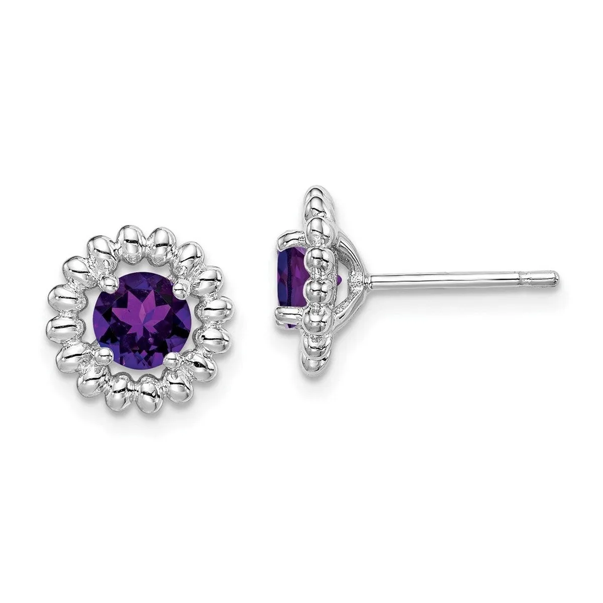 Curata 925 Sterling Silver Rhodium Plated 10mm Beaded Amethyst Earrings sold by Zulily product image thumbnail 3