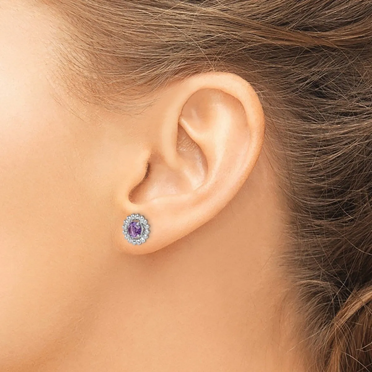 Curata 925 Sterling Silver Rhodium Plated 10mm Beaded Amethyst Earrings sold by Zulily product image thumbnail 2