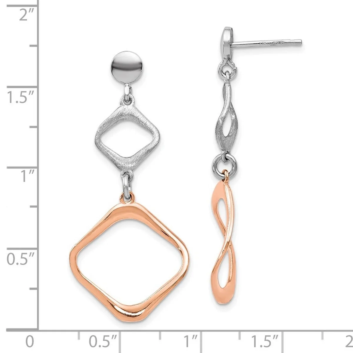 Curata 925 Sterling Silver Rose Gold Plated Geometric Post Dangle Earrings - 42x18mm sold by Zulily