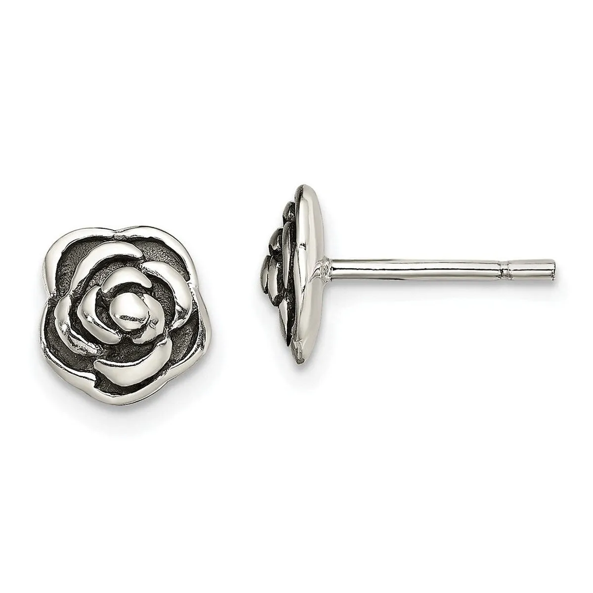 Curata 925 Sterling Silver Antiqued Rose Post Artisan Oxidized Earrings - 8.39x8.39mm sold by Zulily