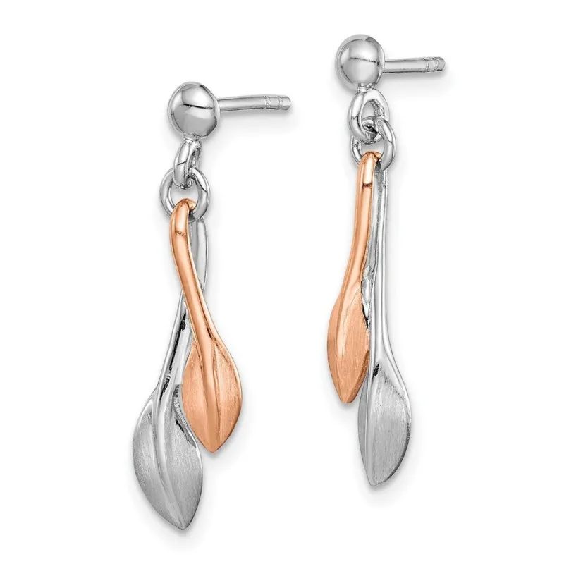 Curata 925 Sterling Silver Rhodium Plated and Rose Gold Plated Leaf Post Dangle Earrings - sold by Zulily