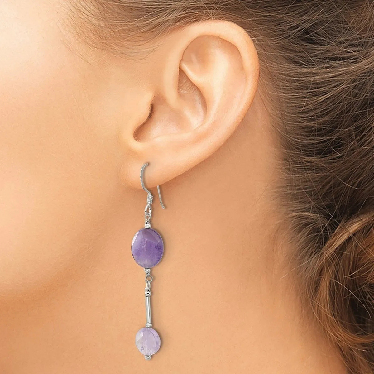 Curata 925 Sterling Silver Opaque Amethyst Dangle Hook Earrings - 61.75mm sold by Zulily product image thumbnail 2