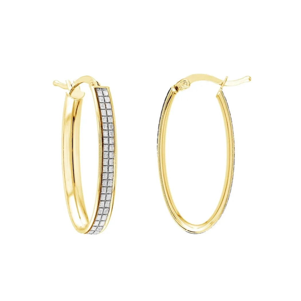 Curata 925 Sterling Silver Gold Plated 2-Row Long Oval Glitter Hoop Earrings - sold by Zulily product image thumbnail 2