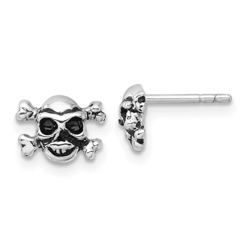 Curata 925 Sterling Silver Skull and Crossbones Post Artisan Oxidized Earrings - 7x9.3mm made by Zulily