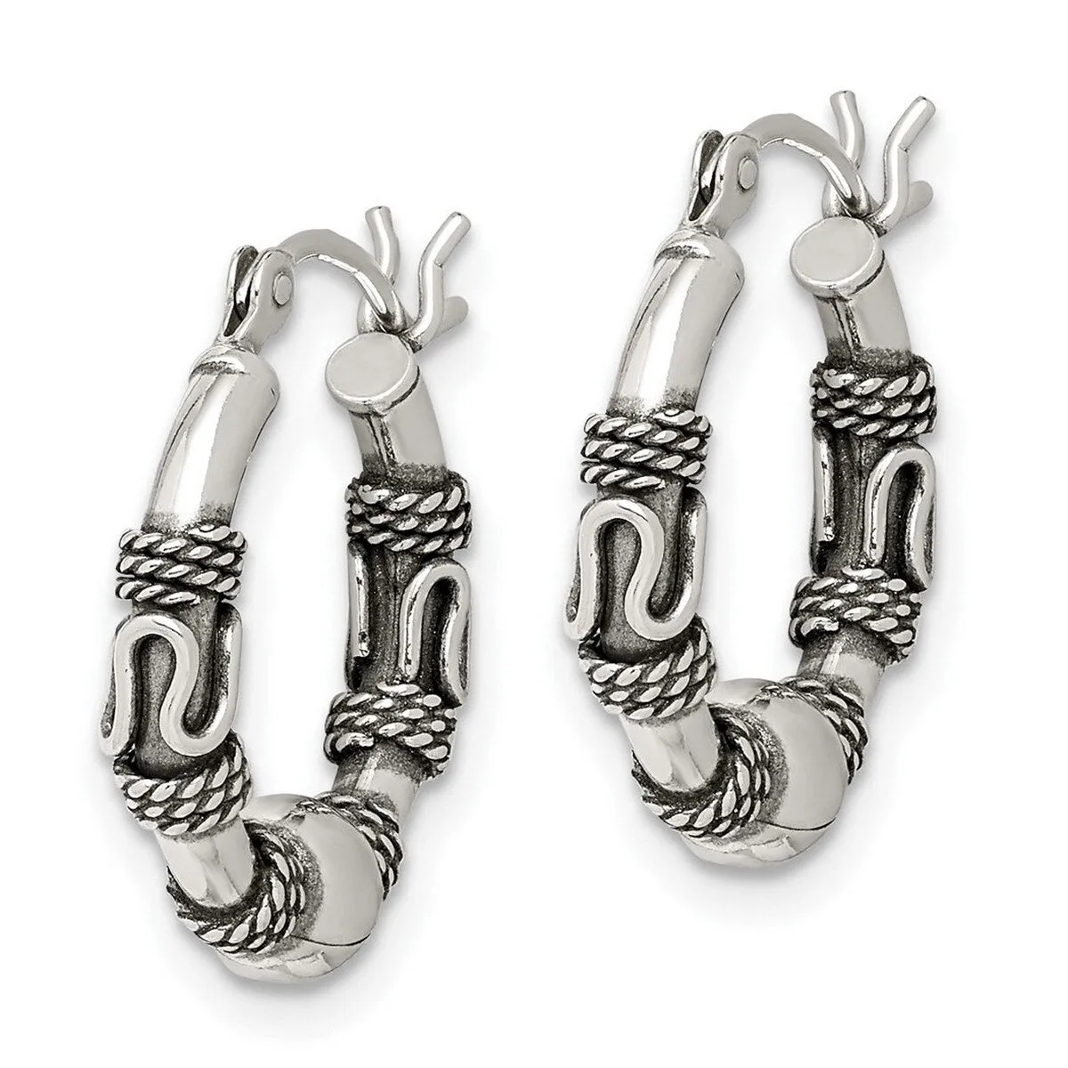 Curata 925 Sterling Silver 18x4mm Antiqued Bead Hoop Artisan Oxidized Earrings sold by Zulily product image thumbnail 2