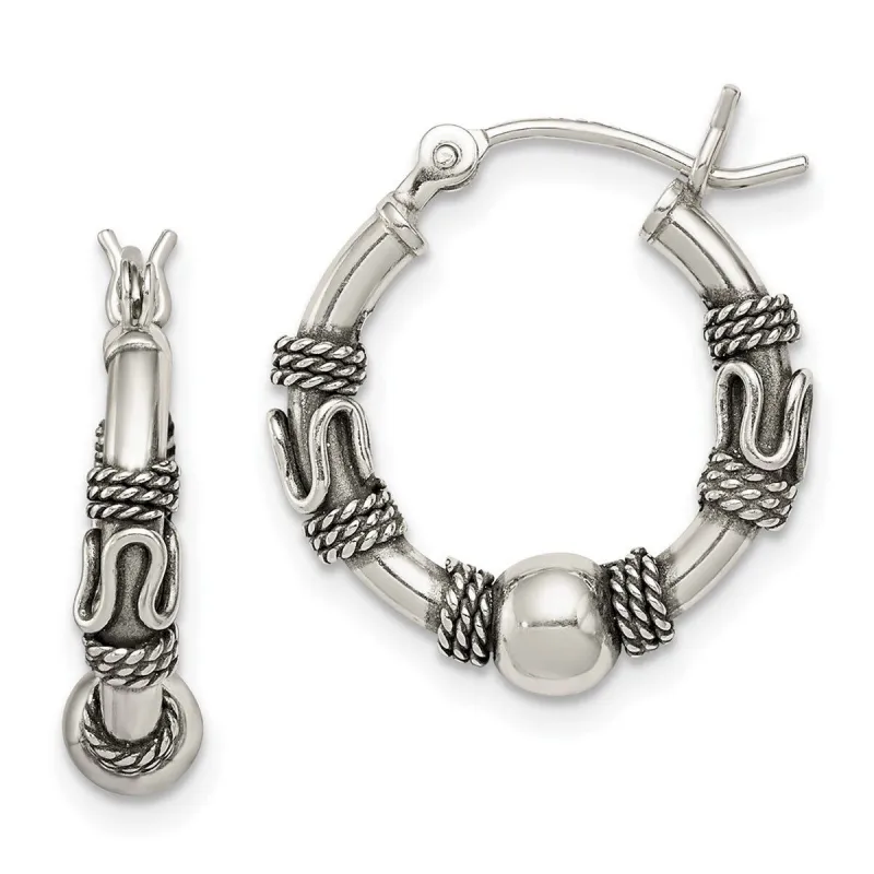 Curata 925 Sterling Silver 18x4mm Antiqued Bead Hoop Artisan Oxidized Earrings sold by Zulily