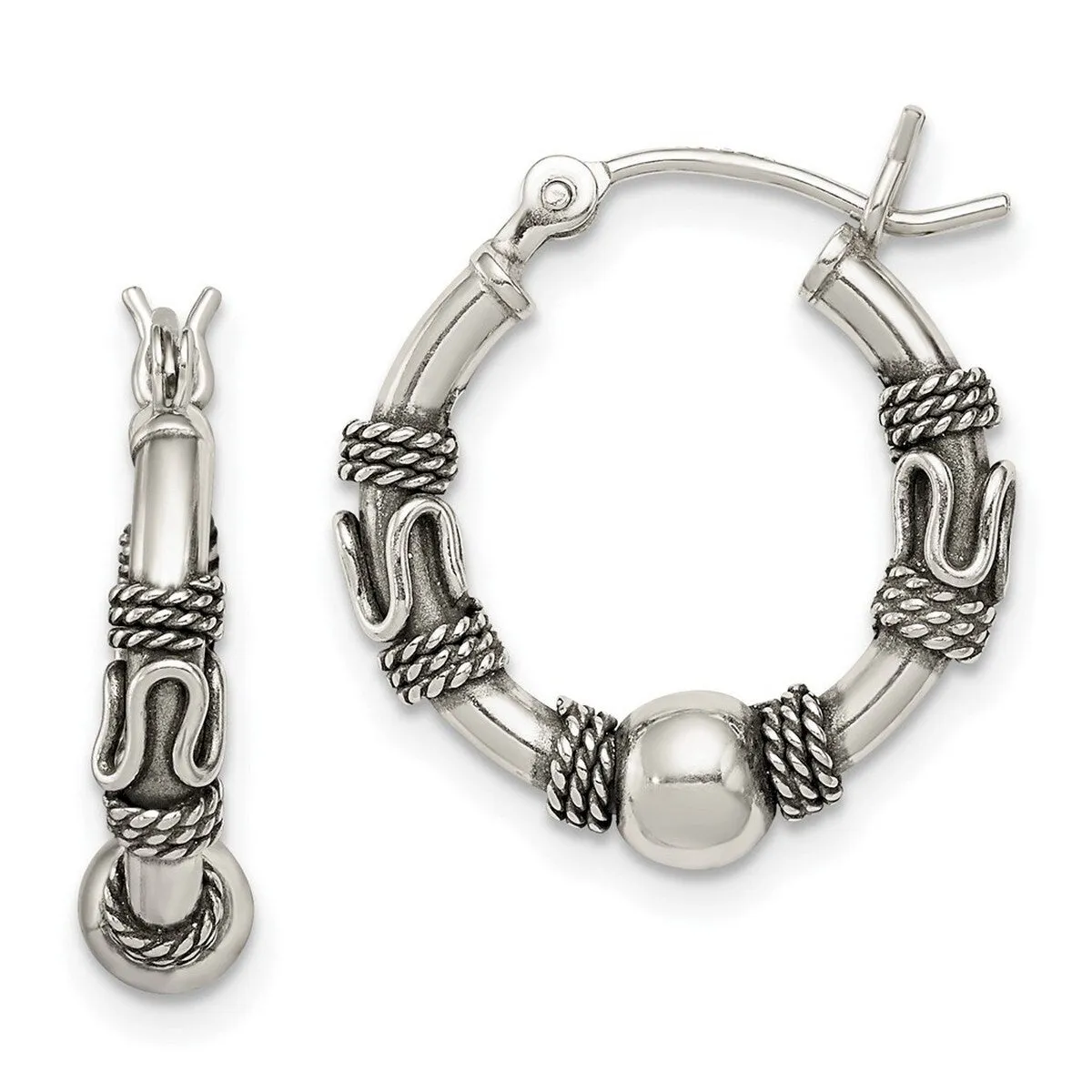 Curata 925 Sterling Silver 18x4mm Antiqued Bead Hoop Artisan Oxidized Earrings sold by Zulily