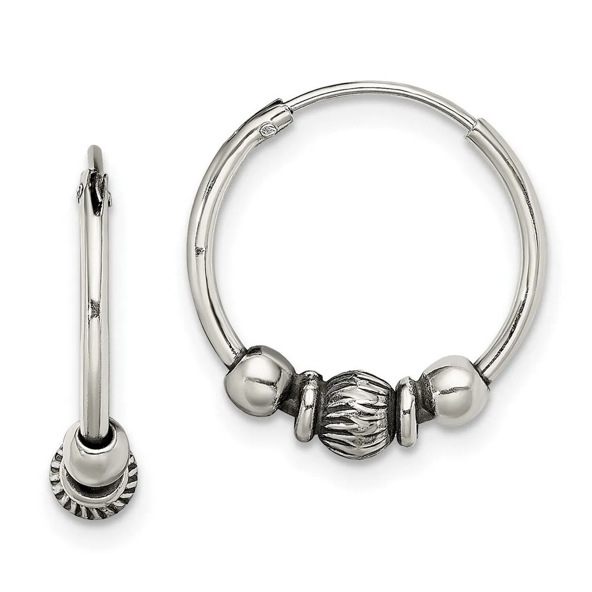 Curata 925 Sterling Silver Beaded Endless Hoop Artisan Oxidized Earrings - 16.8x16.2mm 4mm Thick sold by Zulily product image thumbnail 3