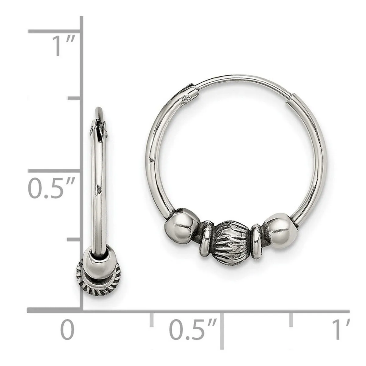 Curata 925 Sterling Silver Beaded Endless Hoop Artisan Oxidized Earrings - 16.8x16.2mm 4mm Thick sold by Zulily product image thumbnail 4