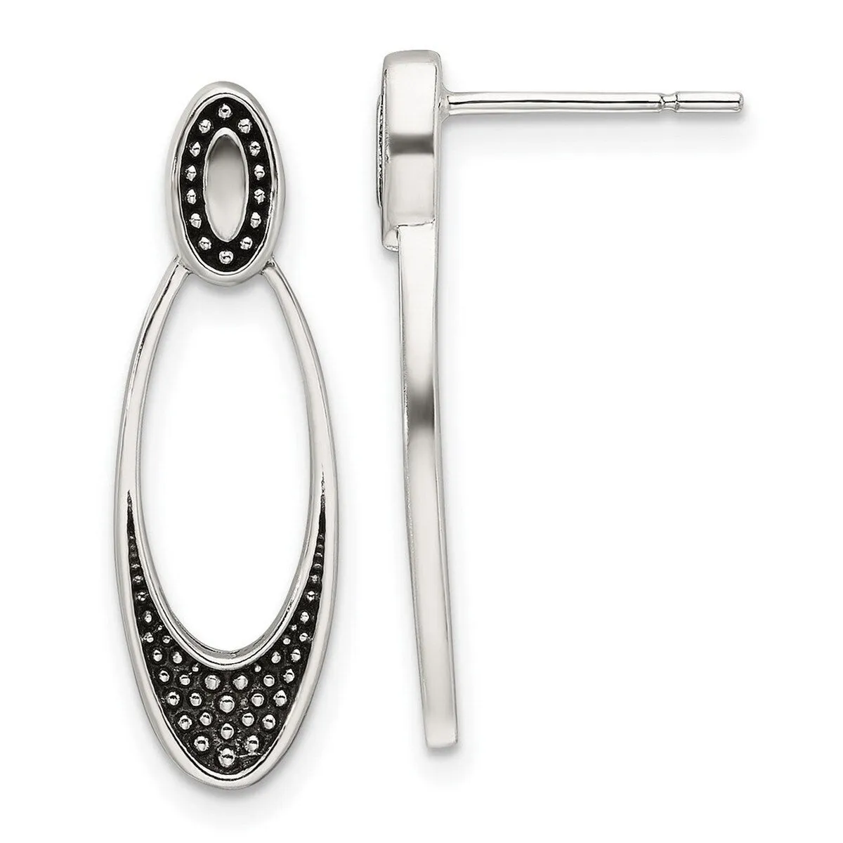 Curata 925 Sterling Silver Antiqued Oval Post Artisan Oxidized Earrings - 24.5x7.5mm sold by Zulily product image thumbnail 2