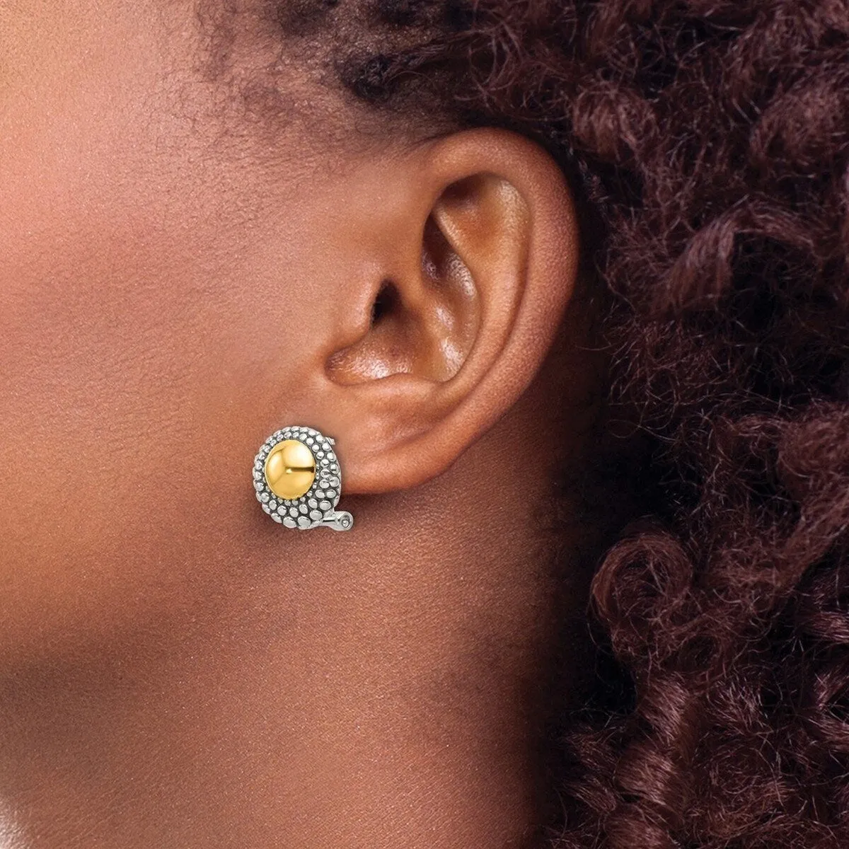 Curata 925 Sterling Silver Gold Plated Circle Omega Back Post Oxidized Earrings - 13.7x13.6mm sold by Zulily product image thumbnail 5