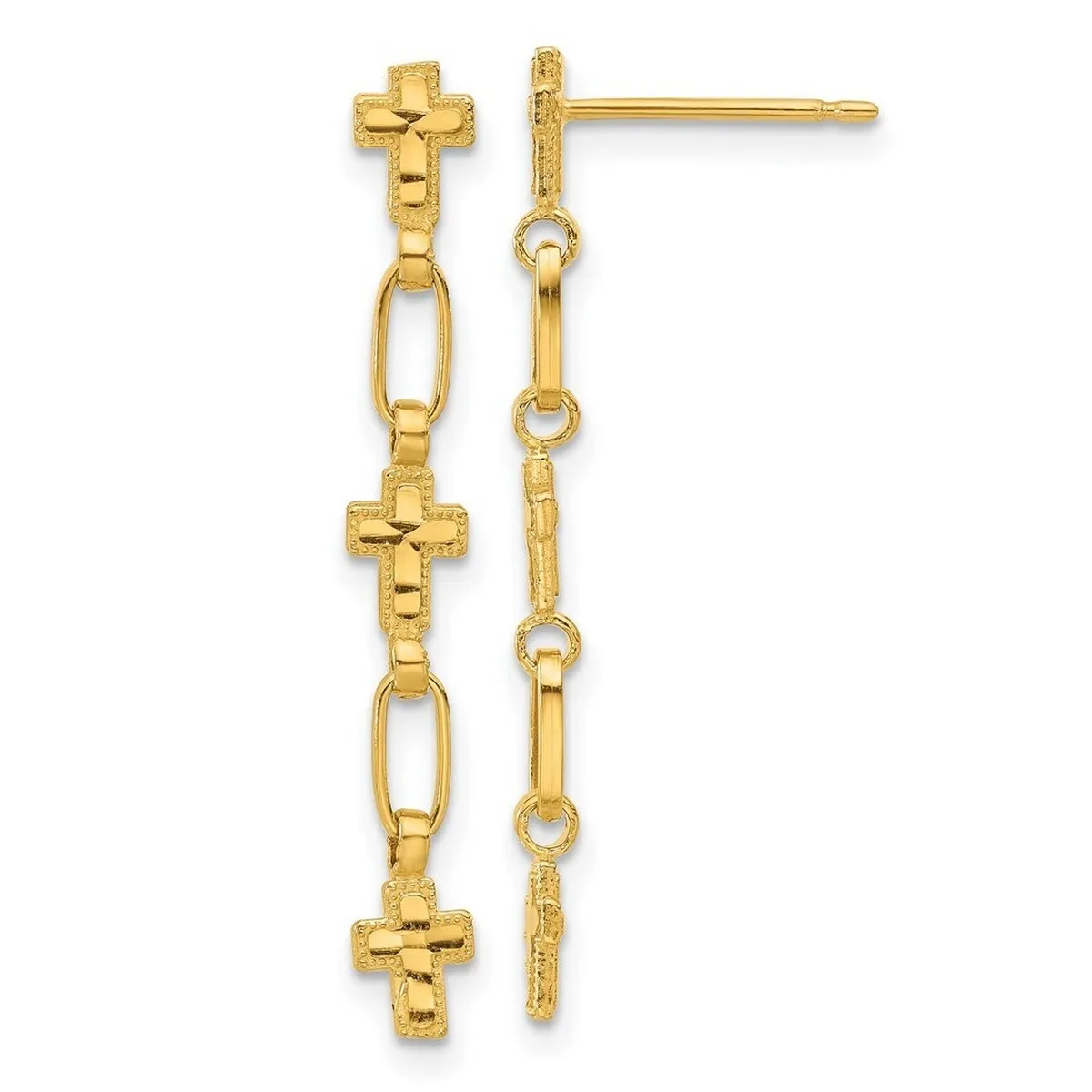 Curata 925 Sterling Silver Gold Plated Beaded Crosses Long Dangle Earrings - 34x4.3mm sold by Zulily product image thumbnail 3