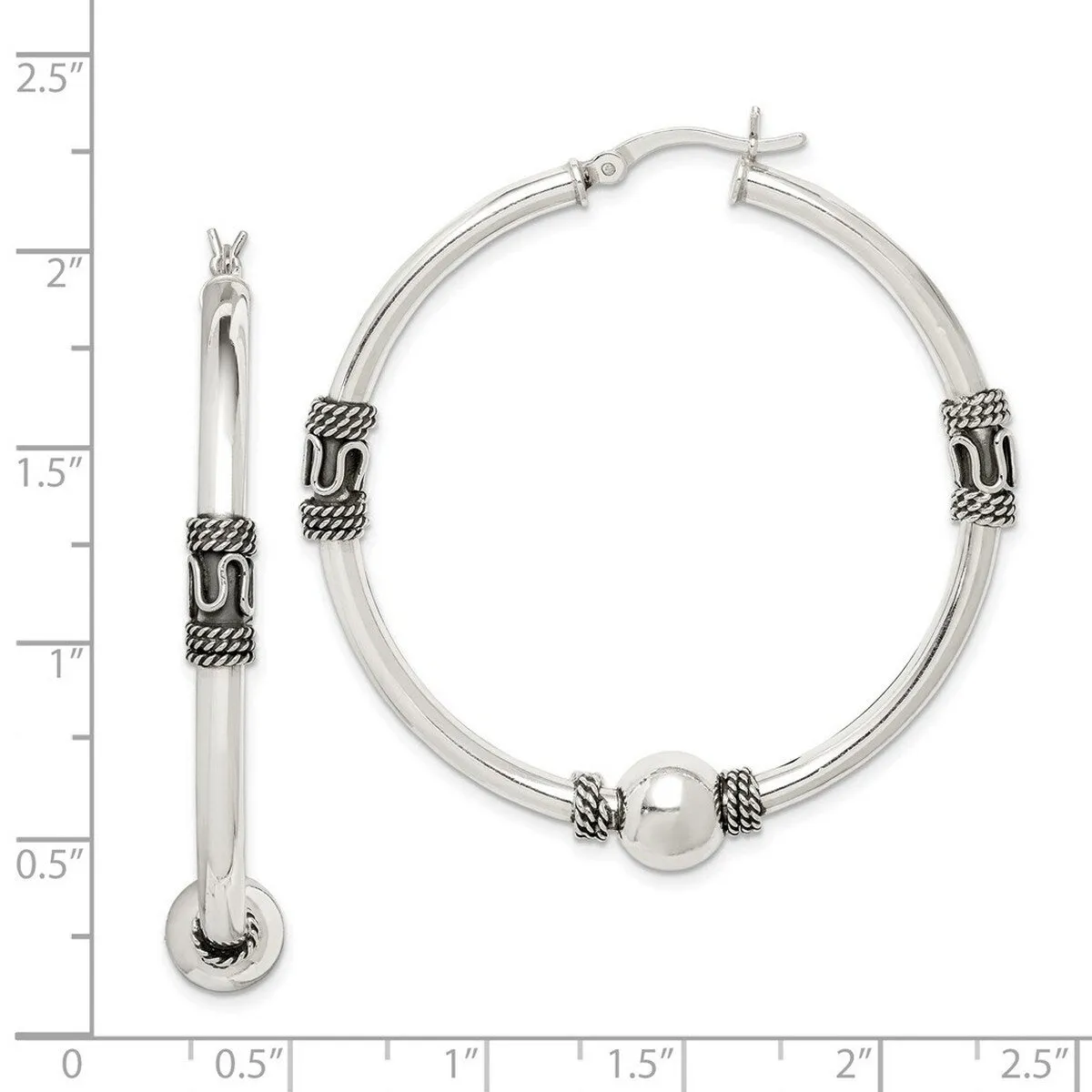 Curata 925 Sterling Silver 50x4mm Antiqued Bead Hoop Artisan Oxidized Earrings sold by Zulily product image thumbnail 4