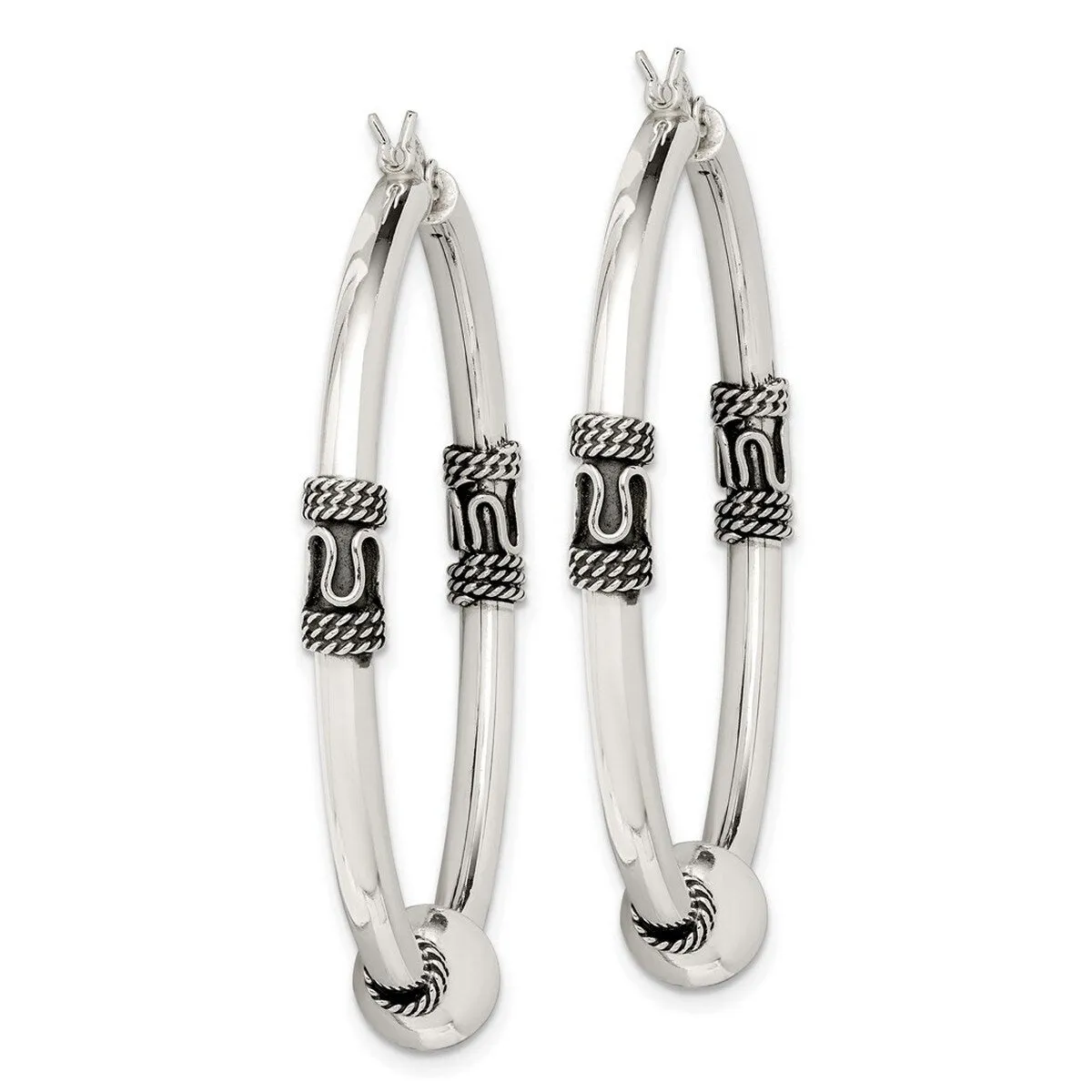 Curata 925 Sterling Silver 50x4mm Antiqued Bead Hoop Artisan Oxidized Earrings sold by Zulily product image thumbnail 2