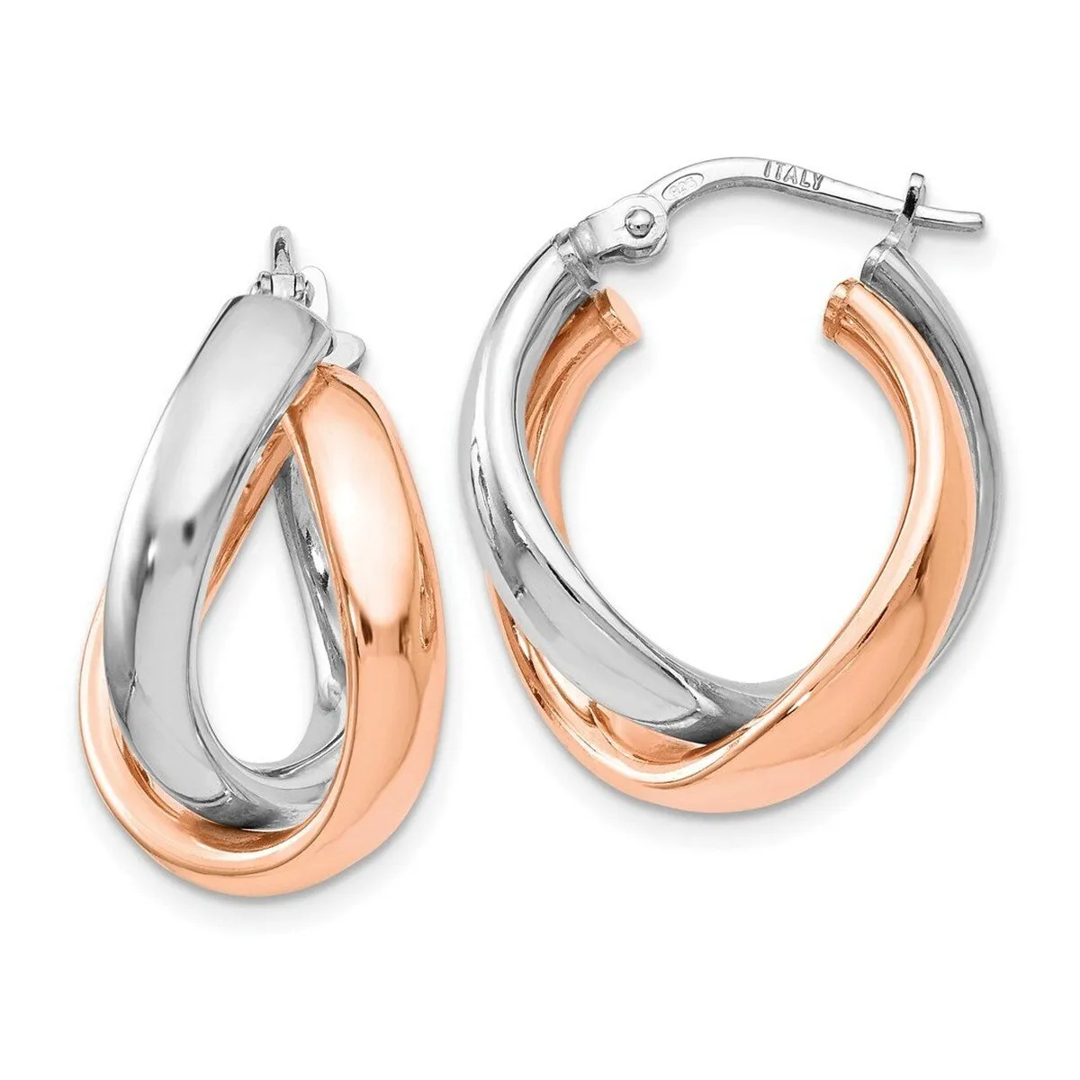 Curata 925 Sterling Silver Rose Gold Plated Twisted Hinged Double Hoop Earrings - 21x6mm sold by Zulily product image thumbnail 3
